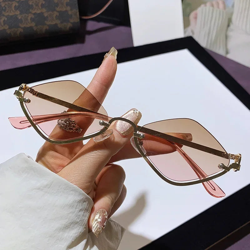 Women's Lightweight Semi-Rimless Diamond-Shaped Sunglasses for Outdoors-The Yellow Prime
