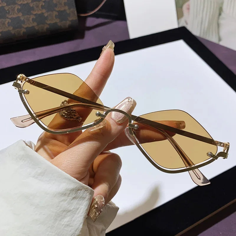 Women's Lightweight Semi-Rimless Diamond-Shaped Sunglasses for Outdoors-The Yellow Prime