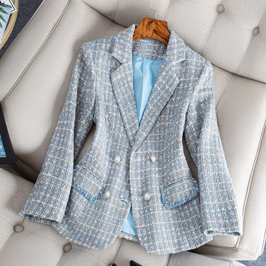 Women's Lightweight Tailored Blazer - Fitted Check Pattern, Breathable Fabric-The Yellow Prime