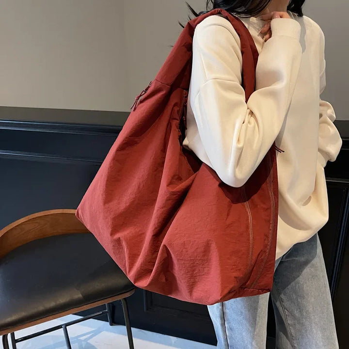 Women's Lightweight Versatile Shoulder Bag - Slouchy Nylon Design-The Yellow Prime