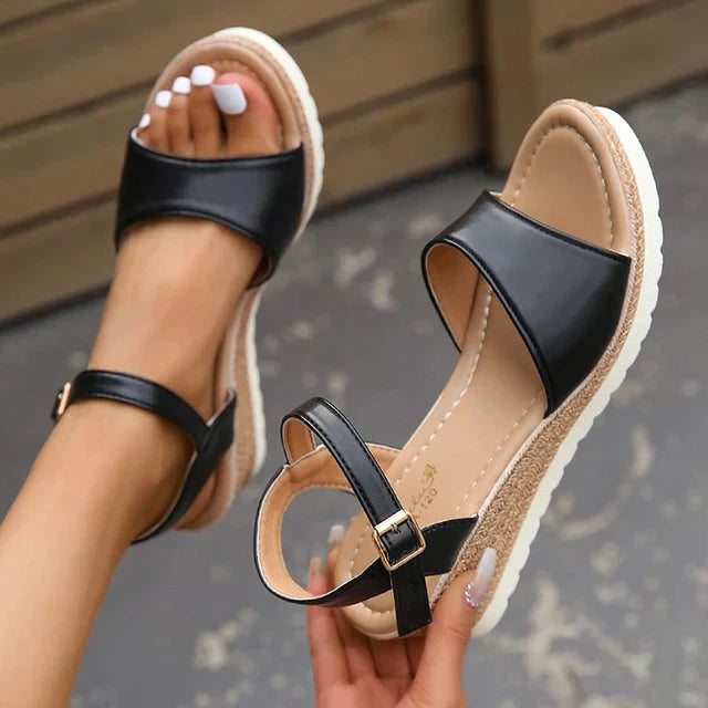 Women's Lightweight Wedge Heel Sandals with Buckle-The Yellow Prime