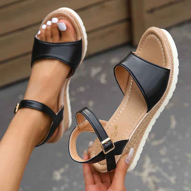 Women's Lightweight Wedge Heel Sandals with Buckle-The Yellow Prime