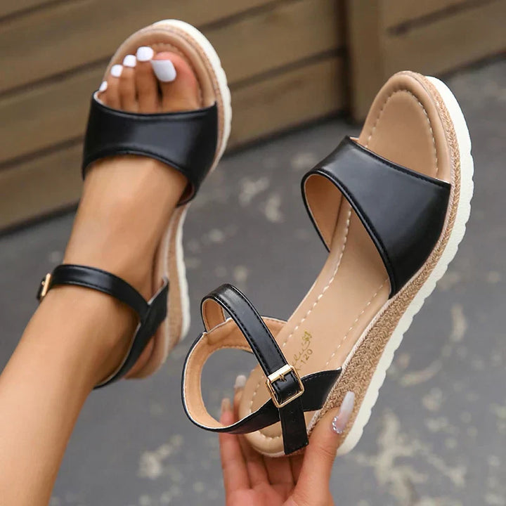 Women's Lightweight Wedge Heel Sandals with Buckle-The Yellow Prime