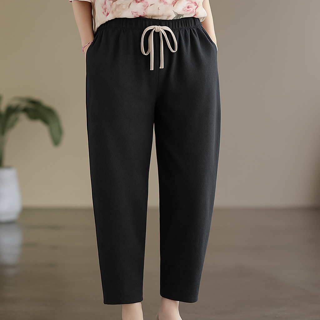 Women's Linen Drawstring Casual Trousers-The Yellow Prime