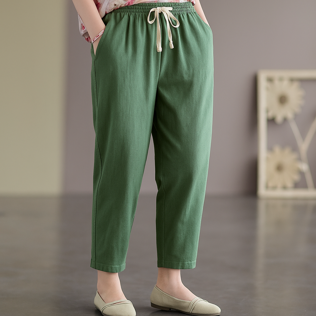 Women's Linen Drawstring Casual Trousers-The Yellow Prime