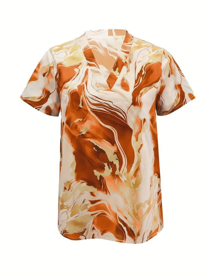 Women's Marble Print Short Sleeve Shirt-The Yellow Prime
