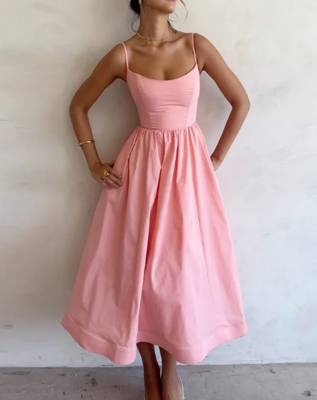 Women's Midi Dress with Spaghetti Straps - Elegant Summer Style-The Yellow Prime