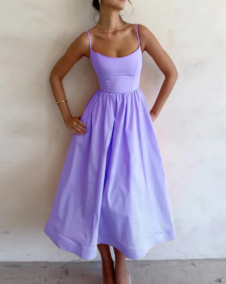 Women's Midi Dress with Spaghetti Straps - Elegant Summer Style-The Yellow Prime