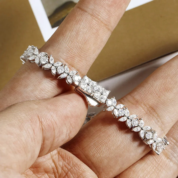 Women's Moissanite Tennis Bracelet in Sterling Silver Floral Design-The Yellow Prime