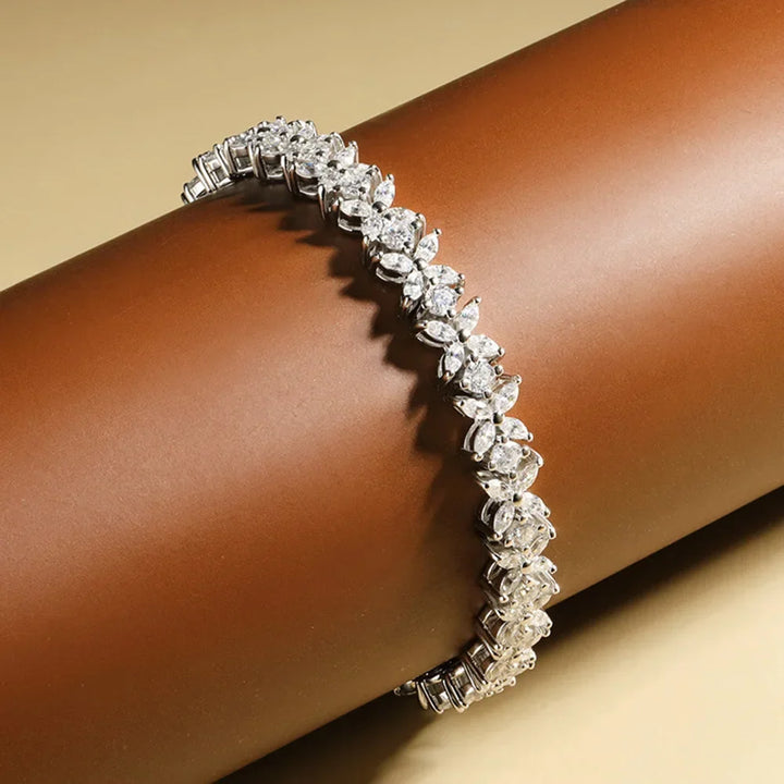 Women's Moissanite Tennis Bracelet in Sterling Silver Floral Design-The Yellow Prime