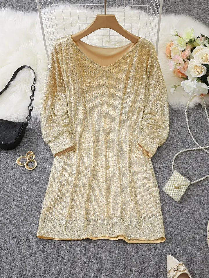Women's One Shoulder Shiny Mini Dress-The Yellow Prime