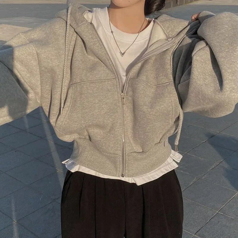 Women's Oversized Cozy Zip Hoodie - Relaxed Cropped Cotton-The Yellow Prime