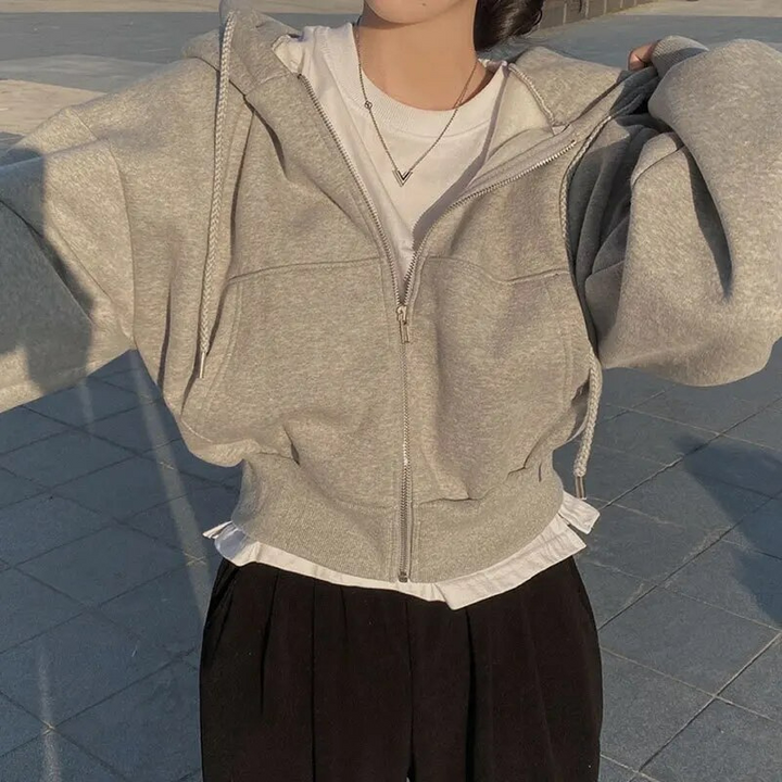 Women's Oversized Cozy Zip Hoodie - Relaxed Cropped Cotton-The Yellow Prime