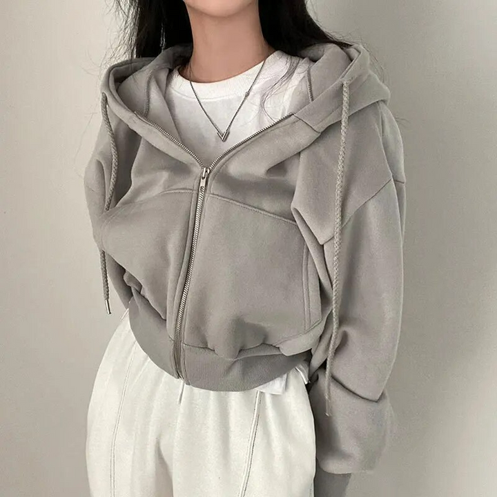 Women's Oversized Cozy Zip Hoodie - Relaxed Cropped Cotton-The Yellow Prime