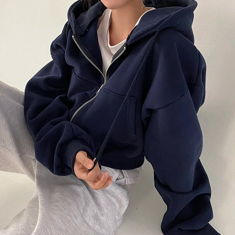 Women's Oversized Cozy Zip Hoodie - Relaxed Cropped Cotton-The Yellow Prime