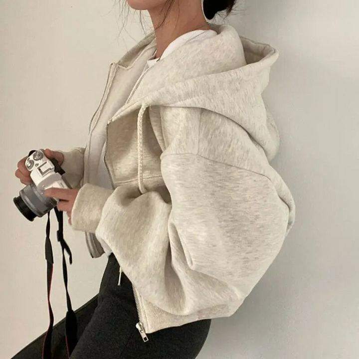 Women's Oversized Cozy Zip Hoodie - Relaxed Cropped Cotton-The Yellow Prime