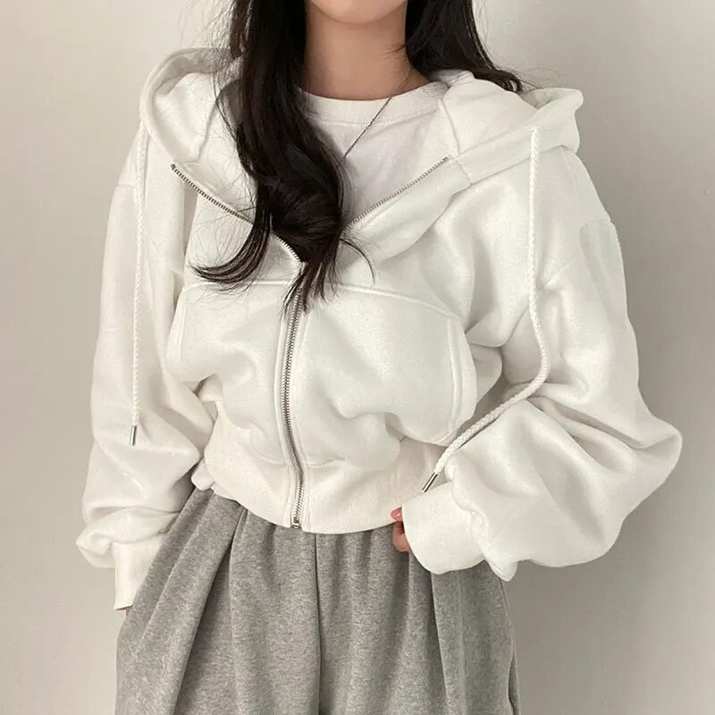 Women's Oversized Cozy Zip Hoodie - Relaxed Cropped Cotton-The Yellow Prime
