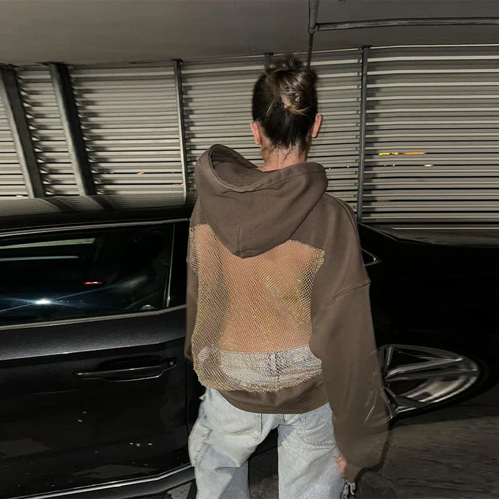 Women's Oversized Relaxed Hooded Pullover with Mesh Back for Streetwear-The Yellow Prime