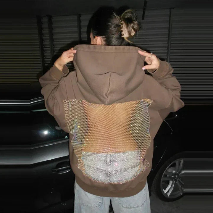 Women's Oversized Relaxed Hooded Pullover with Mesh Back for Streetwear-The Yellow Prime