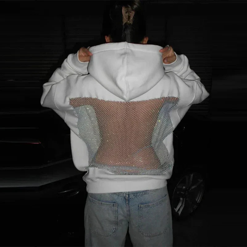 Women's Oversized Relaxed Hooded Pullover with Mesh Back for Streetwear-The Yellow Prime