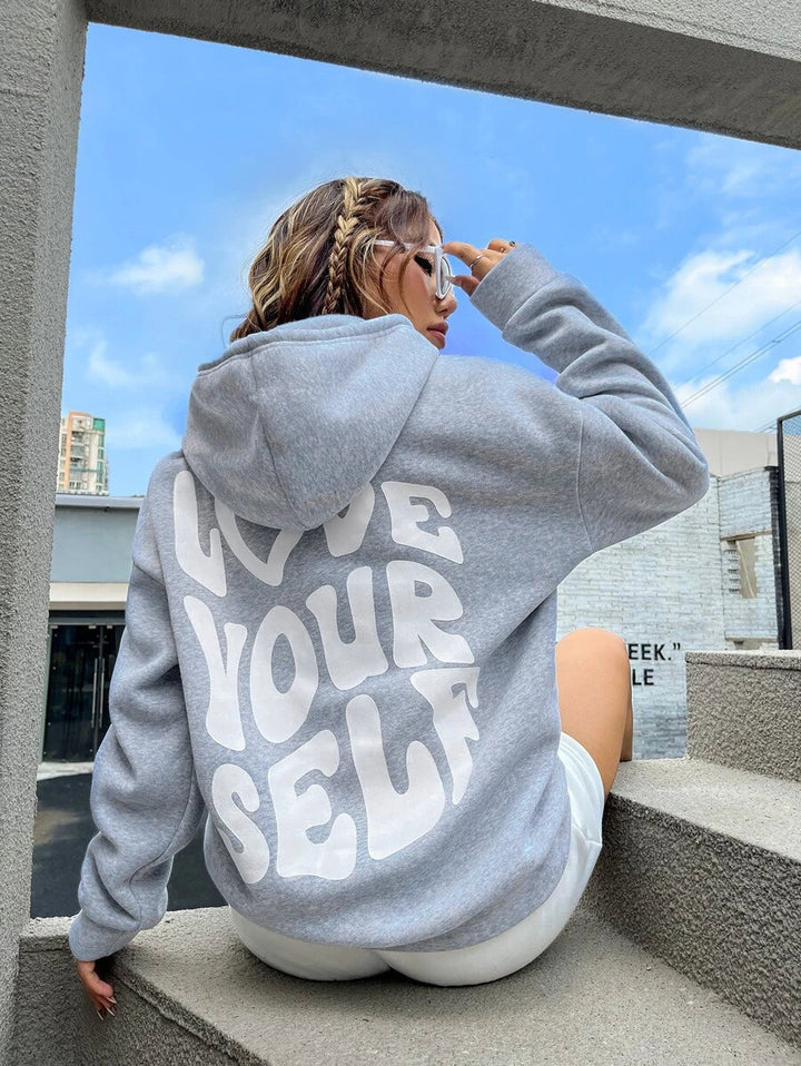 Women's Oversized Relaxed Hoodie with Back Print in Cotton-The Yellow Prime