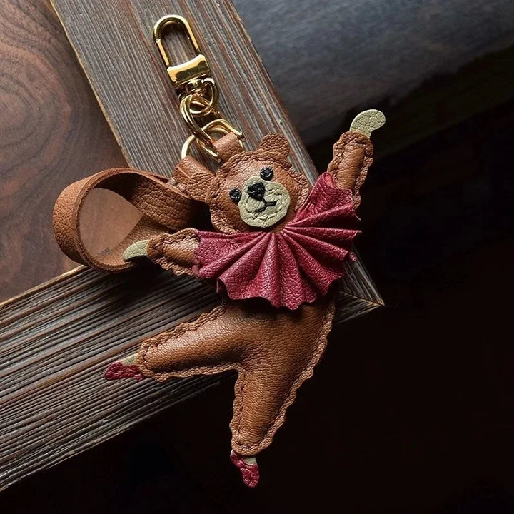 Women's PU Leather Bag Charm Dancing Bear Keychain Gift-The Yellow Prime