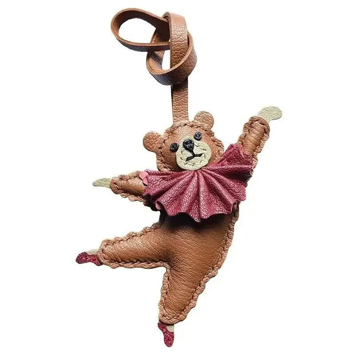 Women's PU Leather Bag Charm Dancing Bear Keychain Gift-The Yellow Prime