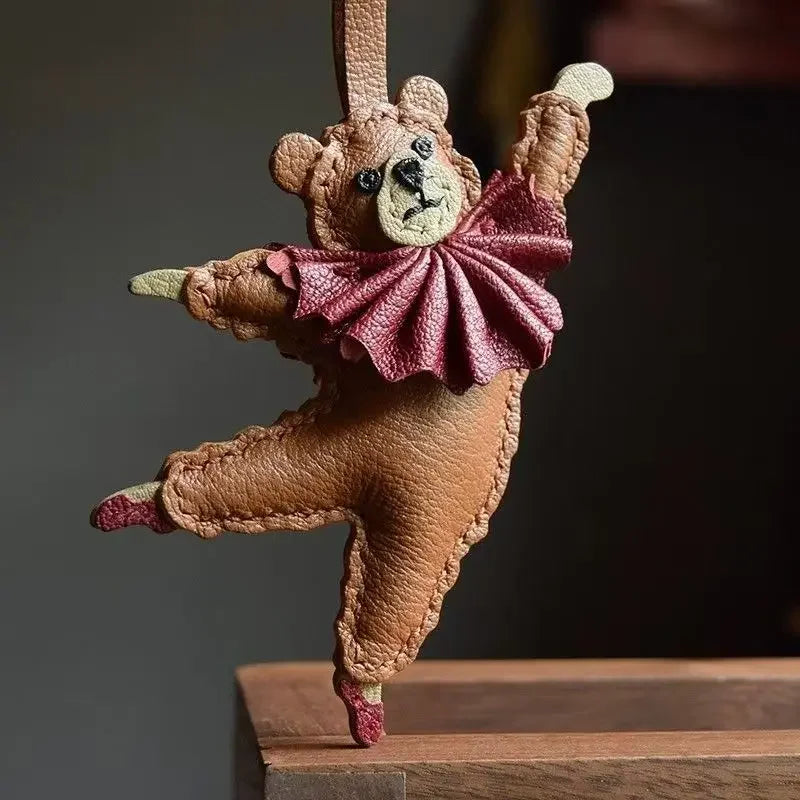 Women's PU Leather Bag Charm Dancing Bear Keychain Gift-The Yellow Prime