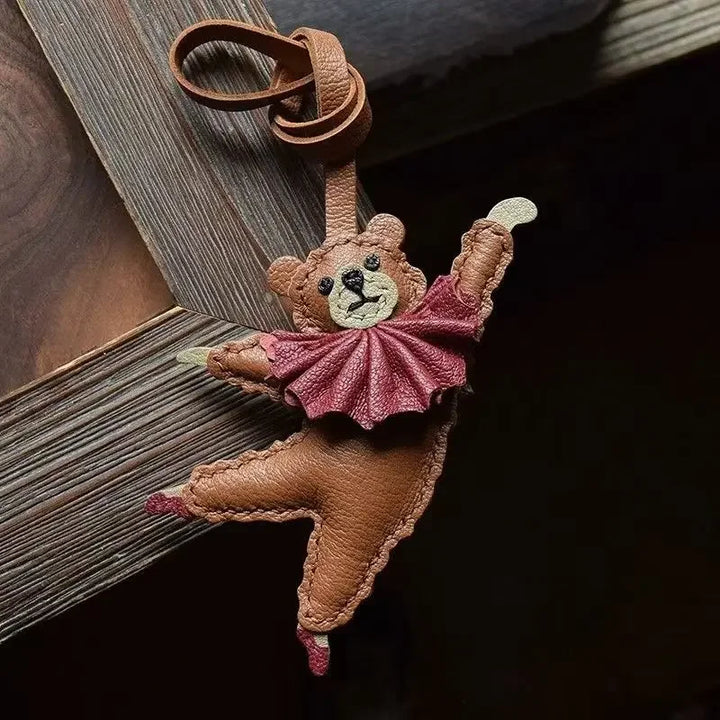 Women's PU Leather Bag Charm Dancing Bear Keychain Gift-The Yellow Prime