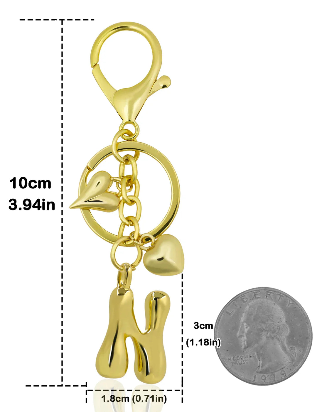Women's Personalized Gold Bubble Letter Keychain Bag Charm Gift-The Yellow Prime