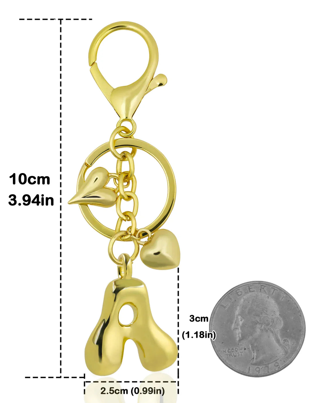 Women's Personalized Gold Bubble Letter Keychain Bag Charm Gift-The Yellow Prime