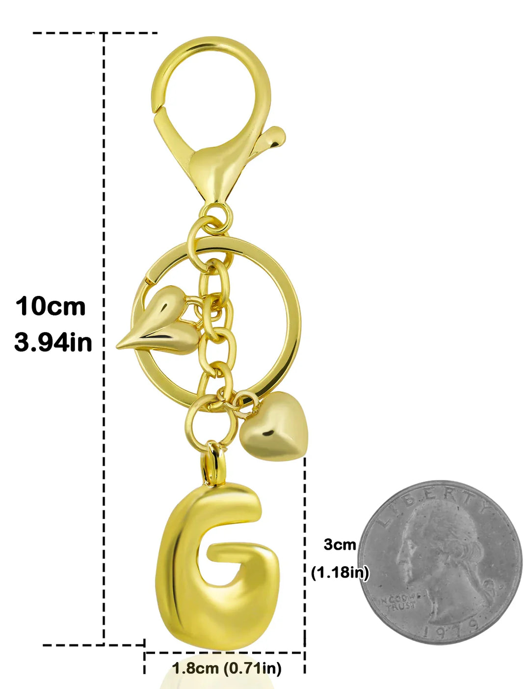 Women's Personalized Gold Bubble Letter Keychain Bag Charm Gift-The Yellow Prime