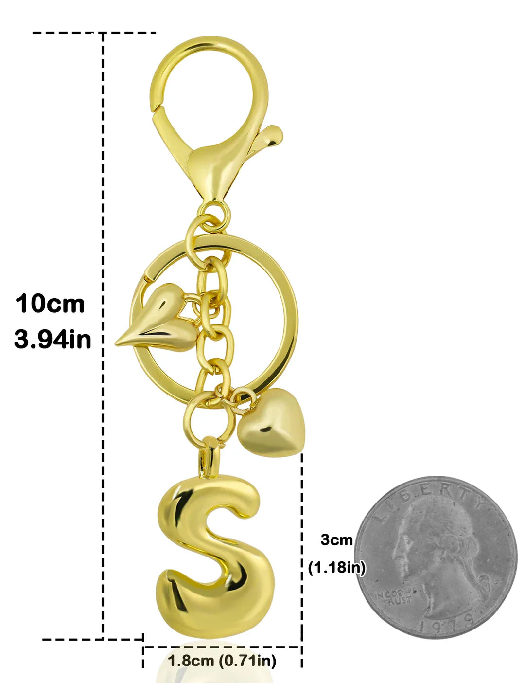 Women's Personalized Gold Bubble Letter Keychain Bag Charm Gift-The Yellow Prime