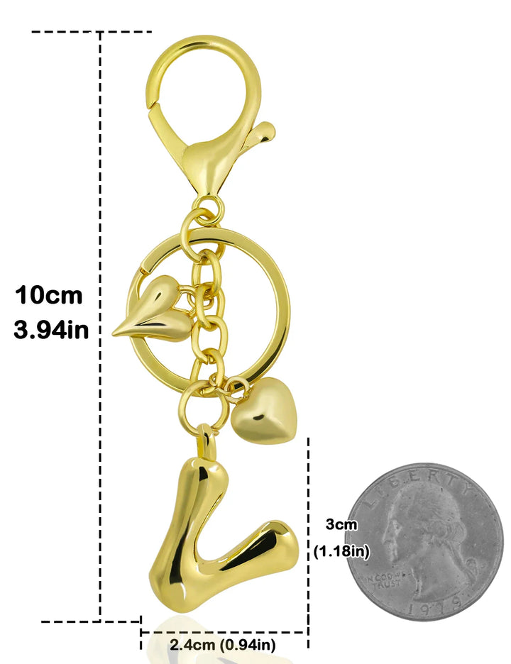 Women's Personalized Gold Bubble Letter Keychain Bag Charm Gift-The Yellow Prime