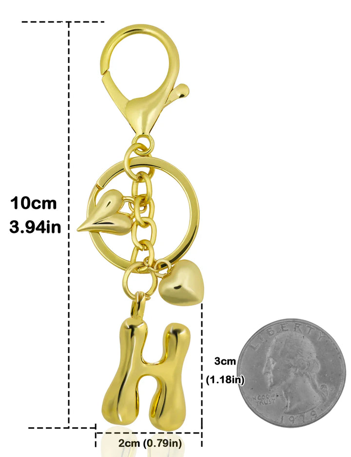 Women's Personalized Gold Bubble Letter Keychain Bag Charm Gift-The Yellow Prime