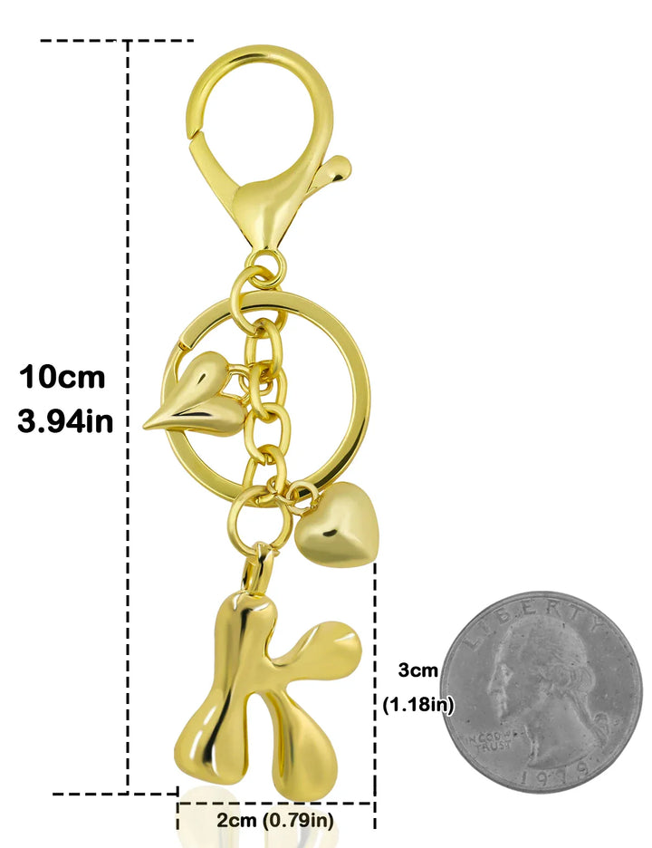 Women's Personalized Gold Bubble Letter Keychain Bag Charm Gift-The Yellow Prime