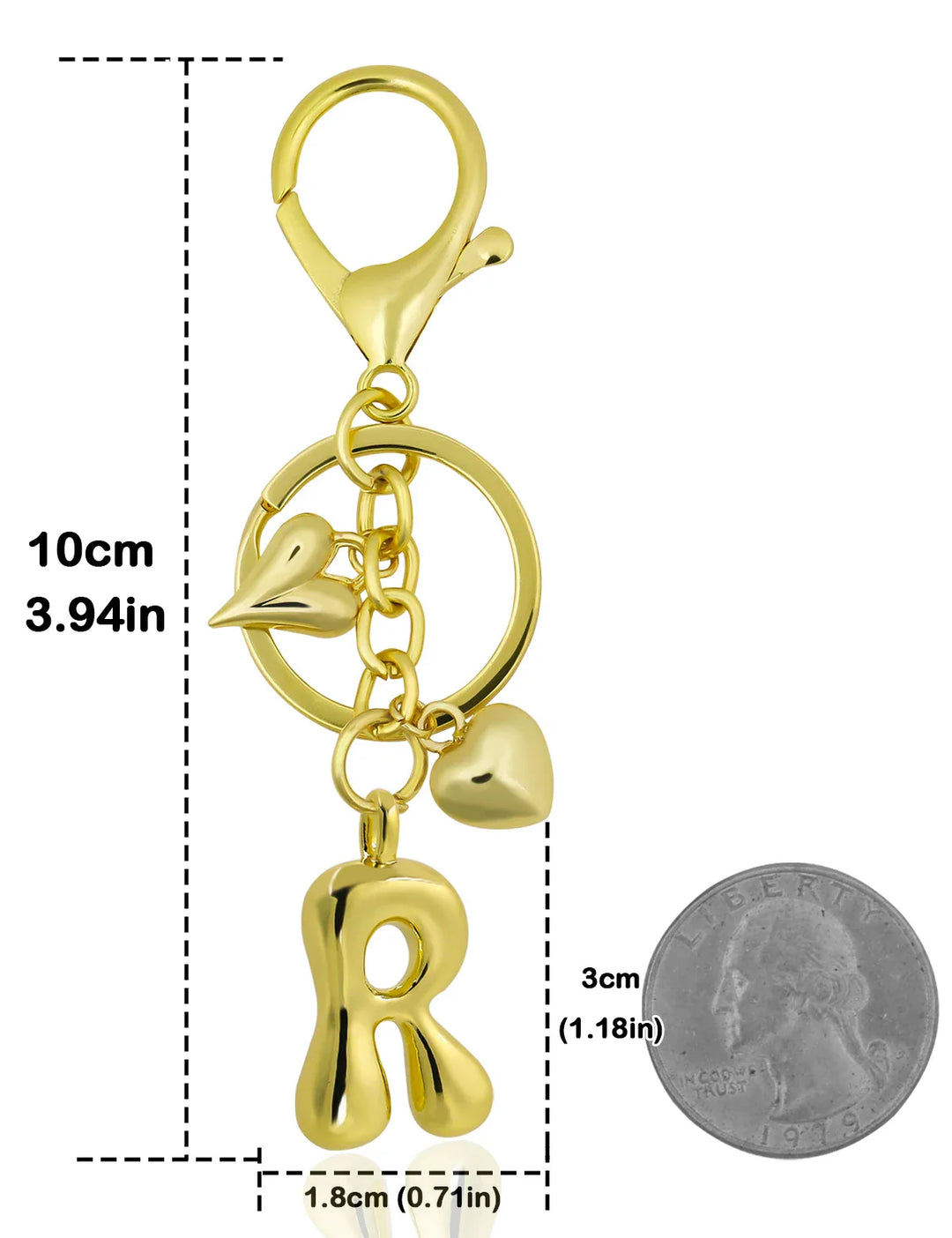 Women's Personalized Gold Bubble Letter Keychain Bag Charm Gift-The Yellow Prime