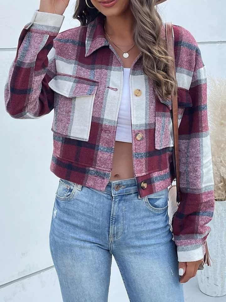 Women's Plaid Crop Jacket-The Yellow Prime