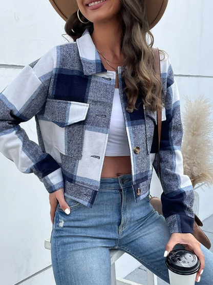 Women's Plaid Crop Jacket-The Yellow Prime