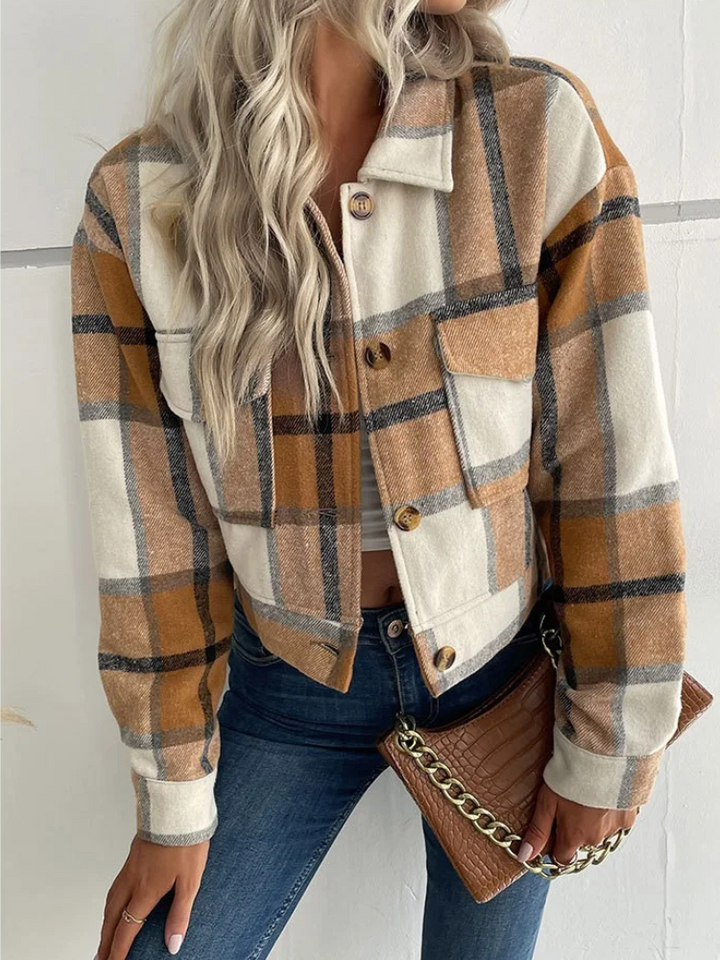Women's Plaid Crop Jacket-The Yellow Prime
