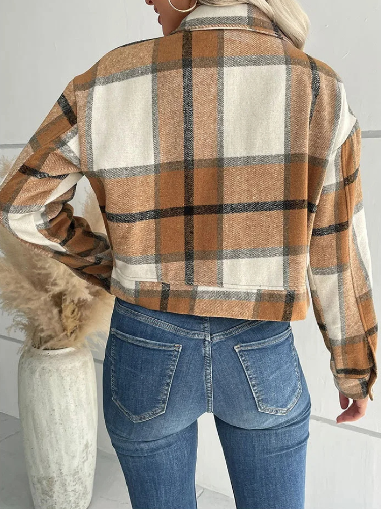 Women's Plaid Crop Jacket-The Yellow Prime