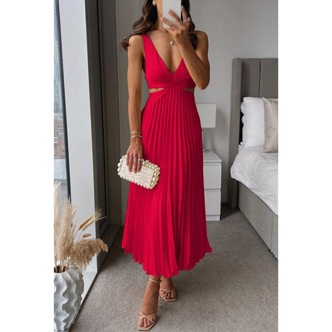 Women's Pleated Dress with Cutouts-The Yellow Prime