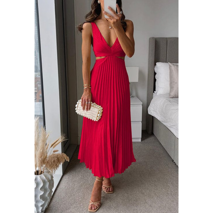 Women's Pleated Dress with Cutouts-The Yellow Prime
