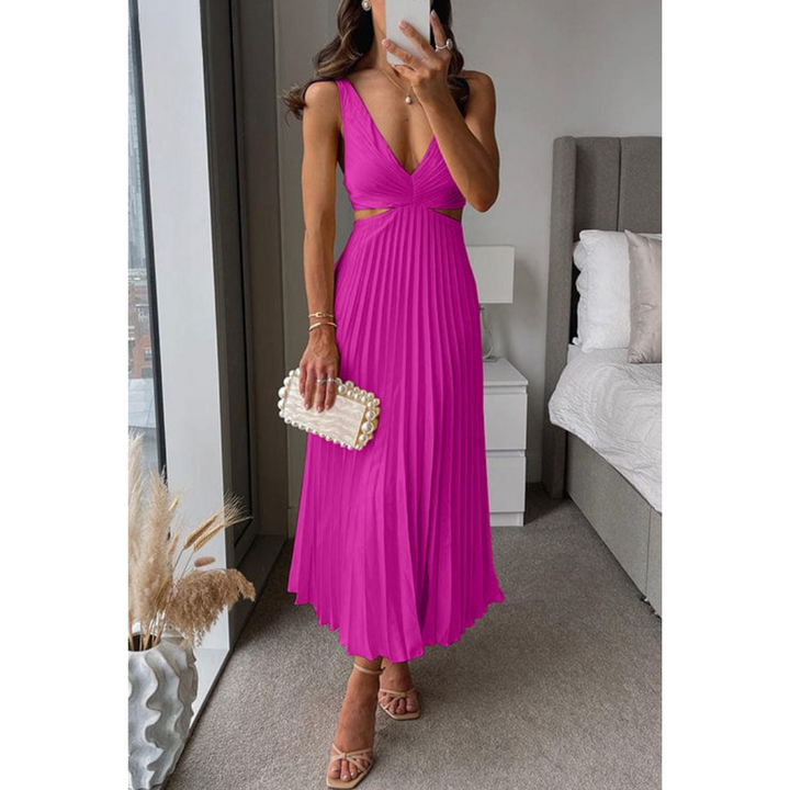 Women's Pleated Dress with Cutouts-The Yellow Prime