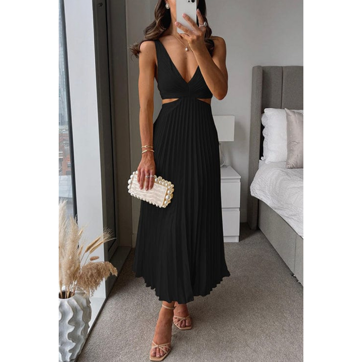 Women's Pleated Dress with Cutouts-The Yellow Prime