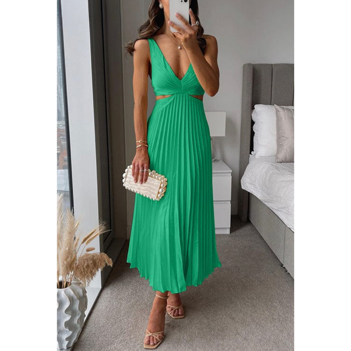 Women's Pleated Dress with Cutouts-The Yellow Prime