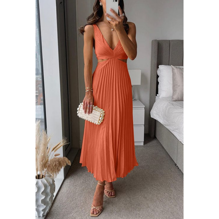 Women's Pleated Dress with Cutouts-The Yellow Prime