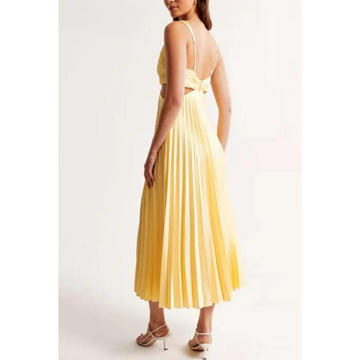Women's Pleated Dress with Cutouts-The Yellow Prime