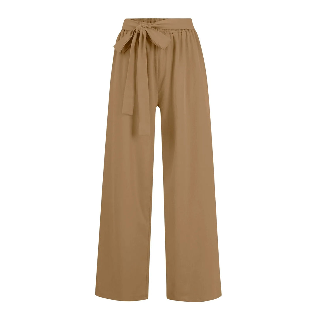 Women's Pleated Wide-Leg Tie-Front Trousers-The Yellow Prime