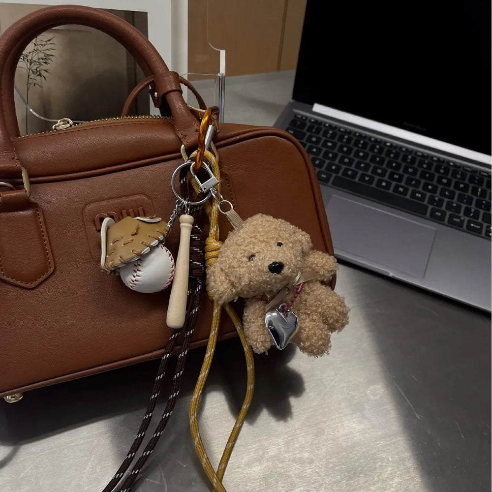 Women's Plush Baseball Dog Key Chain Bag Charm Cute Accessory-The Yellow Prime